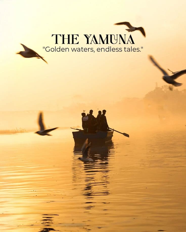 A rowing boat on the Yamuna in golden morning mist